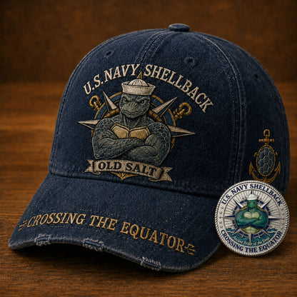 U.S. Navy Shellback Old Salt Cap 🎁 Free Double-Sided Honor Coin With Every Cap Purchase