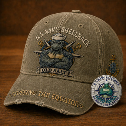 U.S. Navy Shellback Old Salt Cap 🎁 Free Double-Sided Honor Coin With Every Cap Purchase