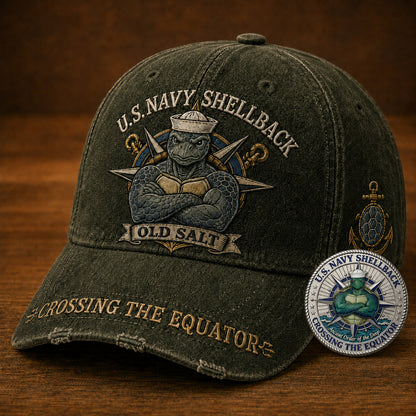 U.S. Navy Shellback Old Salt Cap 🎁 Free Double-Sided Honor Coin With Every Cap Purchase