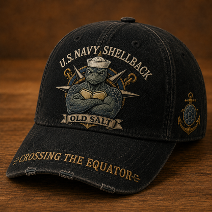 U.S. Navy Shellback Old Salt Cap 🎁 Free Double-Sided Honor Coin With Every Cap Purchase